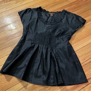 Black Wrap Around Tie Silk Short Sleeve Top